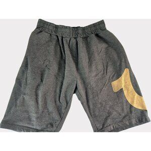 True Religion Mens Small Lounge Shorts Gray Gold Logo Elastic Waist Loungewear